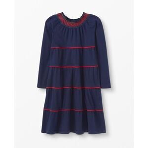 Hanna Andersson Dress Girls 120 US 6-7 Navy Red Long Sleeve Crew Neck NWOT